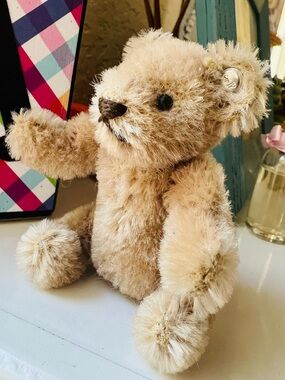 Vintage Miniature Steiff Jointed 3.5” Beige Steiff Bear W/Button made in Germany